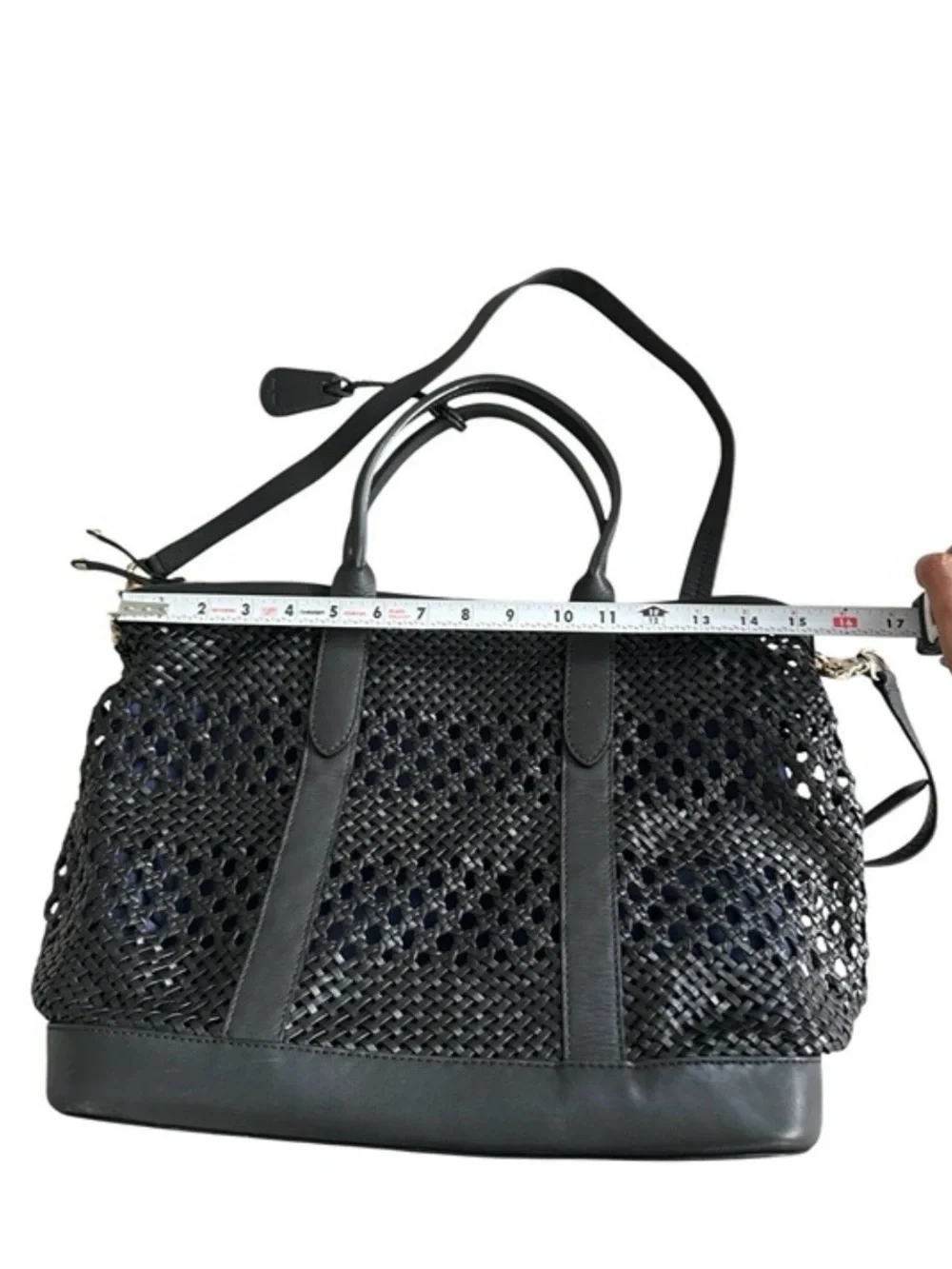 Cole Haan Black Woven Leather Tote with Shoulder Strap
